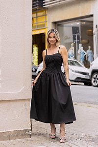 VESTIDO MARIA COM ALÇA E COM DETALHE GUIPIR - PRETO