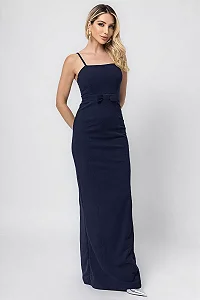 VESTIDO BÁRBARA LONGO LAÇO - AZUL MARINHO