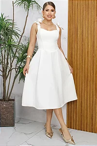 VESTIDO MIDI MICHELE COM ALÇAS LAÇO - OFF WHITE