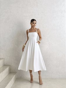 VESTIDO LIDIANE COM DETALHE GUIPIR E COM ALÇA - BRANCO