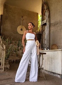 CONJUNTO CROPPED E PANTALONA GUIPURE RAFAELA - OFF WHITE