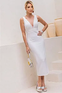 VESTIDO ISABELA MIDI DECOTE V - OFF WHITE