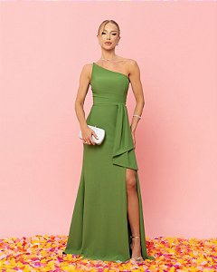 VESTIDO IPANEMA UM OMBRO DETALHE FENDA - VERDE OLIVA