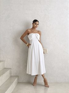 VESTIDO MIDI JENNY DETALHE LAÇO - OFF WHITE