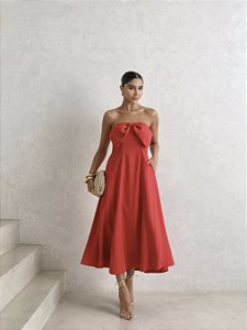 VESTIDO MIDI JENNY DETALHE LAÇO - VERMELHO