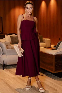 VESTIDO JESSICA COM DETALHE FLOR NA CINTURA - VINHO