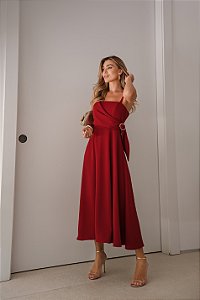 VESTIDO LUCIANA TRANSPASSADO COM DETALHE FIVELA - VINHO