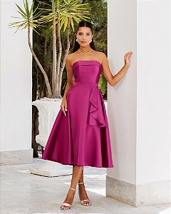 VESTIDO MIDI MALTA ZIBELINE T.Q.C - FÚCSIA
