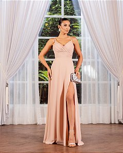 VESTIDO DE FESTA CINTIA CREPE MUSSELINE - ROSÉ