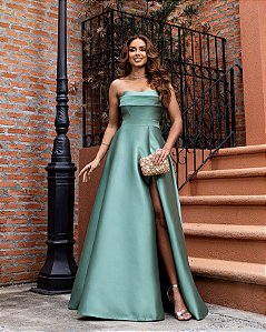 VESTIDO LONGO DE FESTA SANTORINI ZIBELINE - VERDE OLIVA
