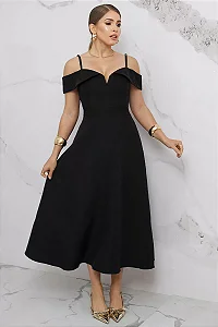 VESTIDO MIDI OMBRO A OMBRO COM ALÇA SANDRA - PRETO