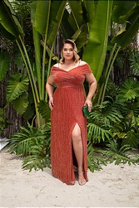 VESTIDO DE FESTA HOLLYWOOD LUREX METALIZADO PLUS - TERRACOTA