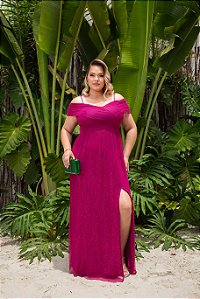 VESTIDO DE FESTA HOLLYWOOD LUREX METALIZADO PLUS - FÚCSIA