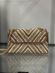 BOLSA GLAM PEDARIAS E PÉROLAS - DOURADA