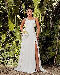 VESTIDO TÓQUIO BUSTO TORCIDO CREPE  NOIVINHAS - OFF WHITE