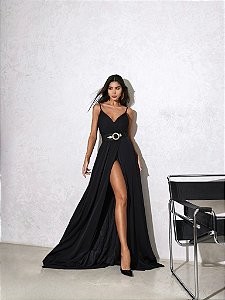 VESTIDO LONGO FENDA SOUL  - PRETO