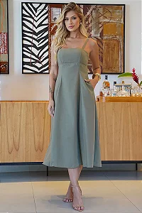 VESTIDO AMÉLIA GODÊ C/ ALÇA E COM ZÍPER - VERDE