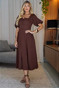 VESTIDO DANIELA MANGA 3/4 COM ZÍPER - MARROM