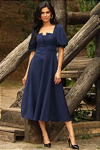 VESTIDO DANIELA MANGA 3/4 COM ZÍPER - AZUL