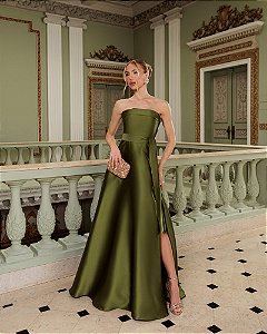 VESTIDO DE FESTA EXPLENDORE T.Q.C ZIBELINE - VERDE OLIVA