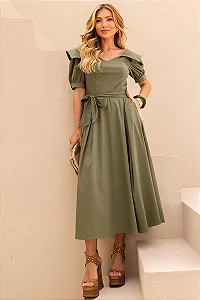 VESTIDO MIDI KAREN COM GOLA E FAIXA - VERDE