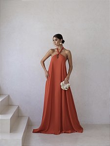 VESTIDO VALENTINA CREPE MUSSELINE - TERRACOTA