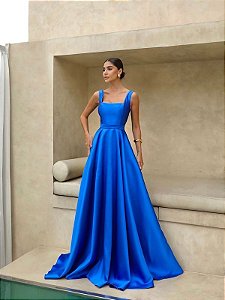 VESTIDO DE FESTA ZIBELINE FINLÃNDIA DECOTE QUADRADO - AZUL ROYAL