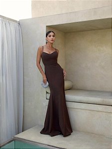 VESTIDO DE FESTA AYLA CREPE - MARROM