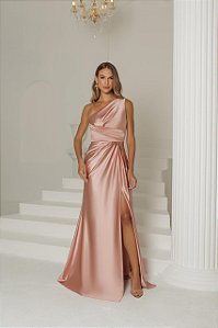VESTIDO DE FESTA KEILA CREPE ACETINADO - ROSÉ