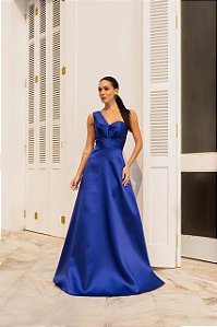 VESTIDO DE FESTA VERSALHES ZIBELINE UM OMBRO - AZUL ROYAL