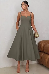 VESTIDO CAROL DECOTE V COM ALÇAS - VERDE MUSGO