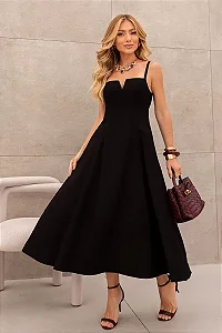 VESTIDO CAROL DECOTE V COM ALÇAS - PRETO