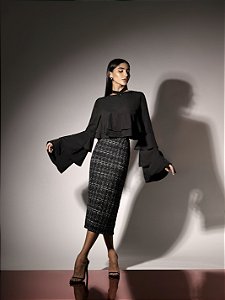 SAIA MIDI TWEED SOUL - PRETO