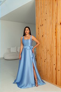 VESTIDO DE FESTA ATLANTA DECOTE RETO ZIBELINE - AZUL SERENITY