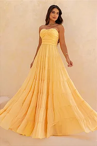 VESTIDO BEAUTIFUL LONGO LAÇO FRANZIDO - CAMOMILA