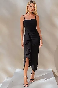 VESTIDO ANGÉLICA PREGAS FRENTE - PRETO