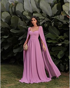 VESTIDO DE FESTA MALDIVAS MANGA LONGA - ROSA ANTIGO