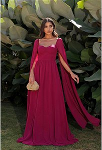 VESTIDO DE FESTA MALDIVAS MANGA LONGA - CEREJA