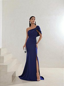 VESTIDO DE FESTA THAISE LAÇO OMBRO - AZUL MARINHO