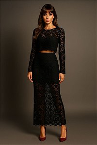 CONJUNTO RENDA CROPPED E SAIA LONGA WINTER SOUL - PRETO