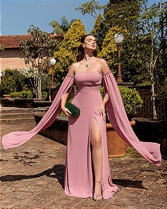 VESTIDO DE FESTA RANCHCORE MANGA CIGANINHA - ROSA CANELA