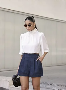 BLUSA BARRA ELÁSTICO CREPE - OFF WHITE