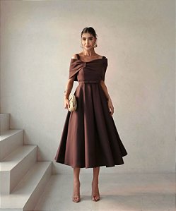 VESTIDO RAQUEL MIDI CAPA REMOVIVEL - MARROM