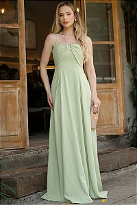VESTIDO KETLYN LONGO FRENTE ÚNICA - VERDE PISTACHE