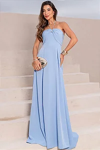 VESTIDO KETLYN LONGO FRENTE ÚNICA -  AZUL CLARO