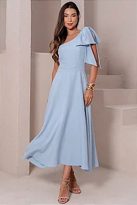 VESTIDO GLÁUCIA UM OMBRO COM LAÇO - AZUL