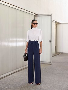 CALÇA ALFAIATARIA CRUZADA COM BOTÕES - AZUL NOITE