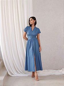VESTIDO VIVIAN LONGUETE COURINO - AZUL