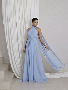 VESTIDO DE FESTA LONGO COM CALDA GISELE - AZUL SERENITY