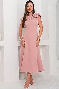 VESTIDO HILDA MIDI DETALHE FLOR - ROSA